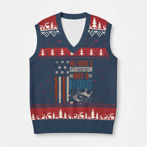 No Kings Protest V-Neck Knit Sweater Vest We Have A Constitution Not A King American Flag - Print Your Wear