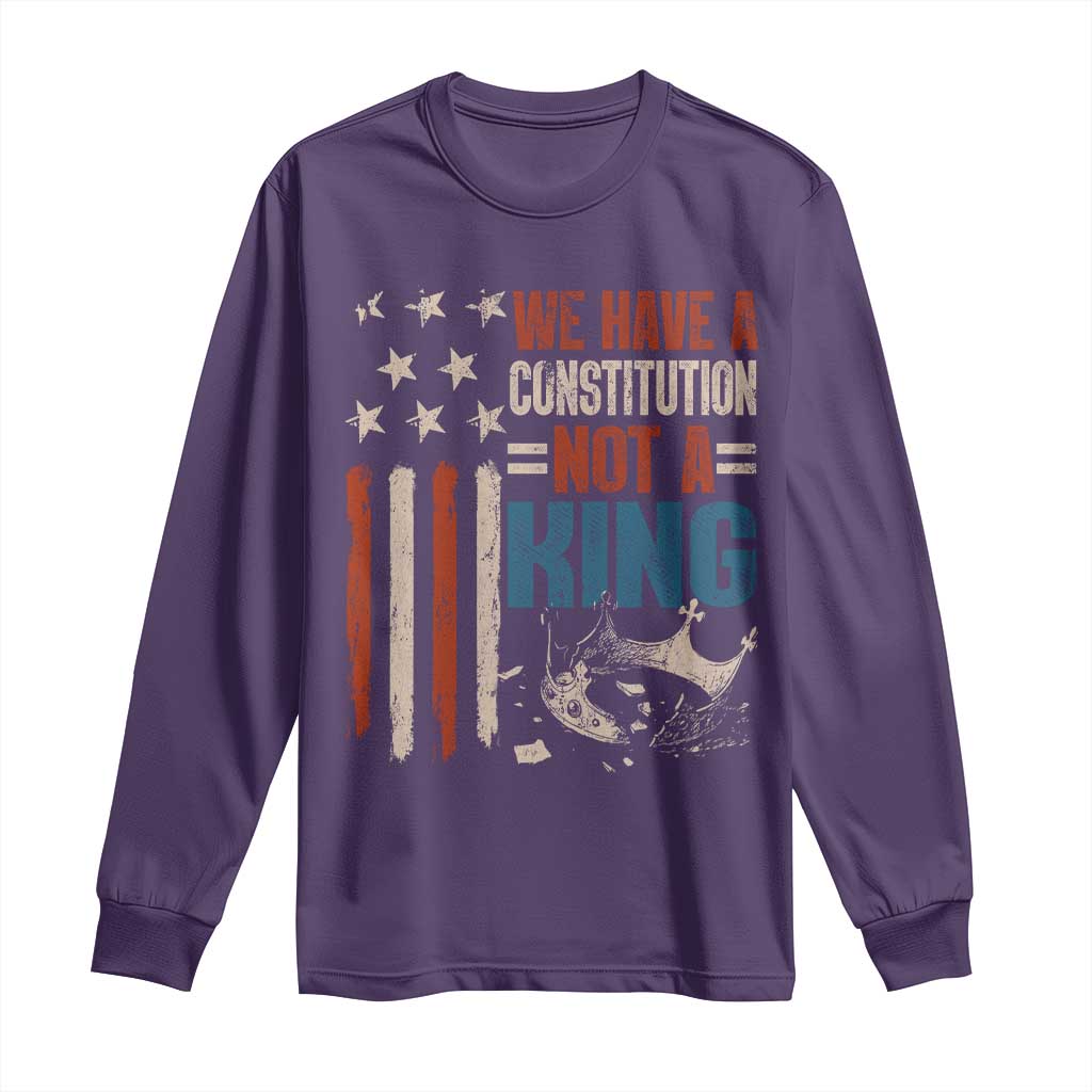 No Kings Protest Long Sleeve Shirt We Have A Constitution Not A King American Flag TS10 Purple Print Your Wear