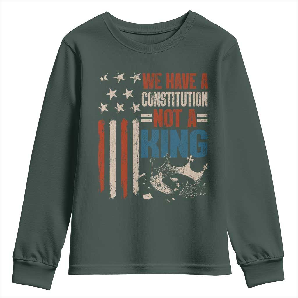 No Kings Protest Youth Sweatshirt We Have A Constitution Not A King American Flag TS10 Dark Forest Green Print Your Wear