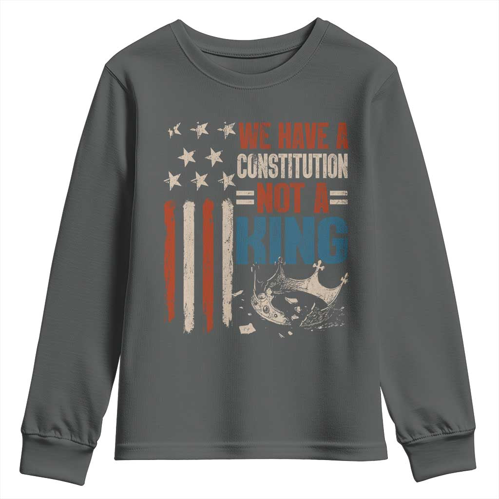 No Kings Protest Youth Sweatshirt We Have A Constitution Not A King American Flag TS10 Dark Heather Print Your Wear