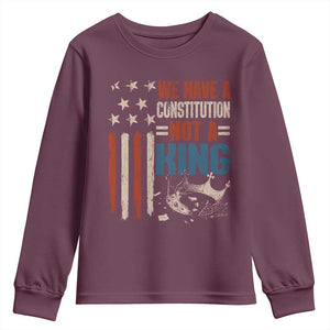 No Kings Protest Youth Sweatshirt We Have A Constitution Not A King American Flag - Print Your Wear