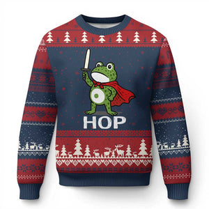 Resist Frog With Sword Ugly Christmas Sweater No Kings Portland Protest Saves America TS10 Navy Red Print Your Wear