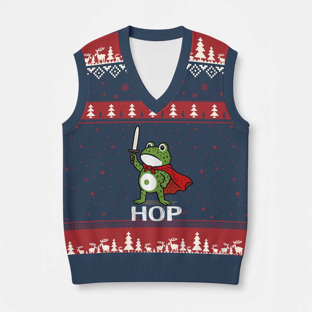 Resist Frog With Sword V-Neck Knit Sweater Vest No Kings Portland Protest Saves America - Print Your Wear