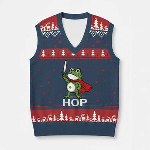 Resist Frog With Sword V-Neck Knit Sweater Vest No Kings Portland Protest Saves America - Print Your Wear