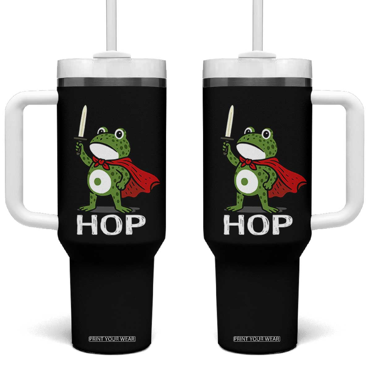 Resist Frog With Sword Tumbler With Handle No Kings Portland Protest Saves America TS10 One Size: 40 oz Black Print Your Wear