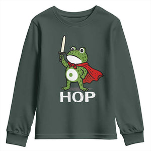 Resist Frog With Sword Youth Sweatshirt No Kings Portland Protest Saves America TS10 Dark Forest Green Print Your Wear