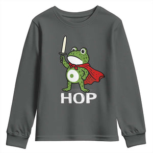 Resist Frog With Sword Youth Sweatshirt No Kings Portland Protest Saves America TS10 Dark Heather Print Your Wear