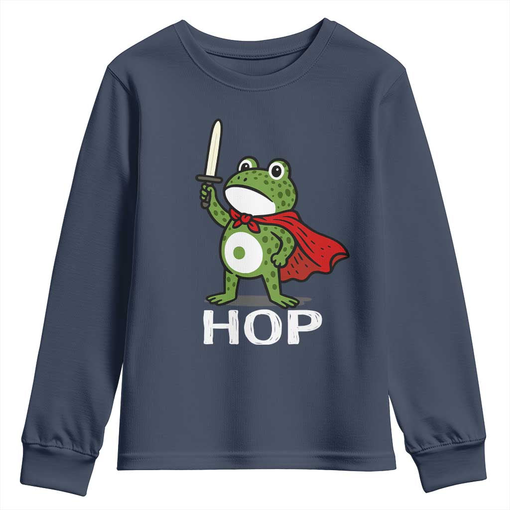 Resist Frog With Sword Youth Sweatshirt No Kings Portland Protest Saves America TS10 Navy Print Your Wear