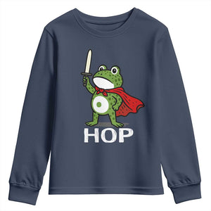 Resist Frog With Sword Youth Sweatshirt No Kings Portland Protest Saves America TS10 Navy Print Your Wear