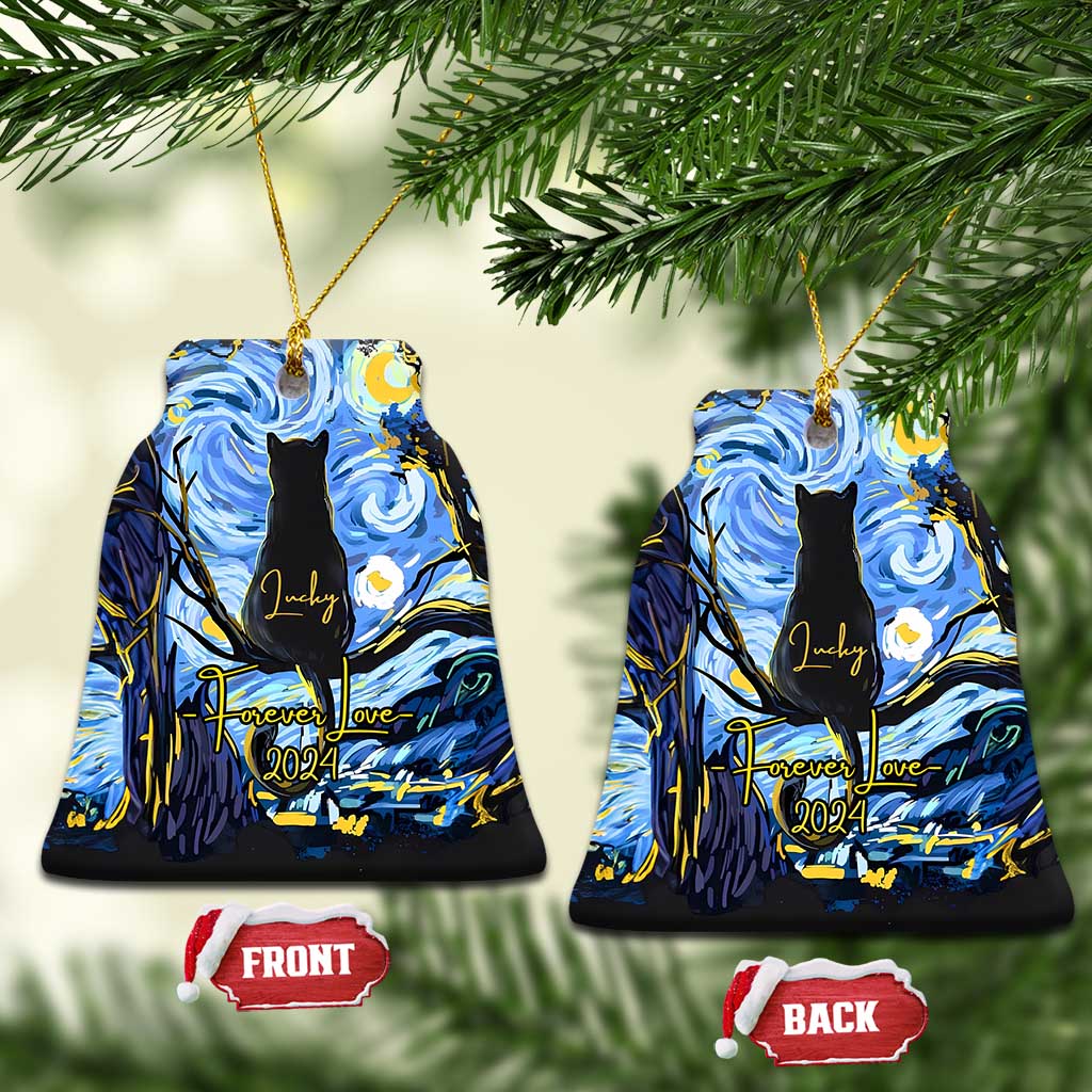 Personalized Forever Loved Cat Christmas Ornament Custom Name Pet Memorial Gift TS10 Bell Flake Starry Night Print Your Wear