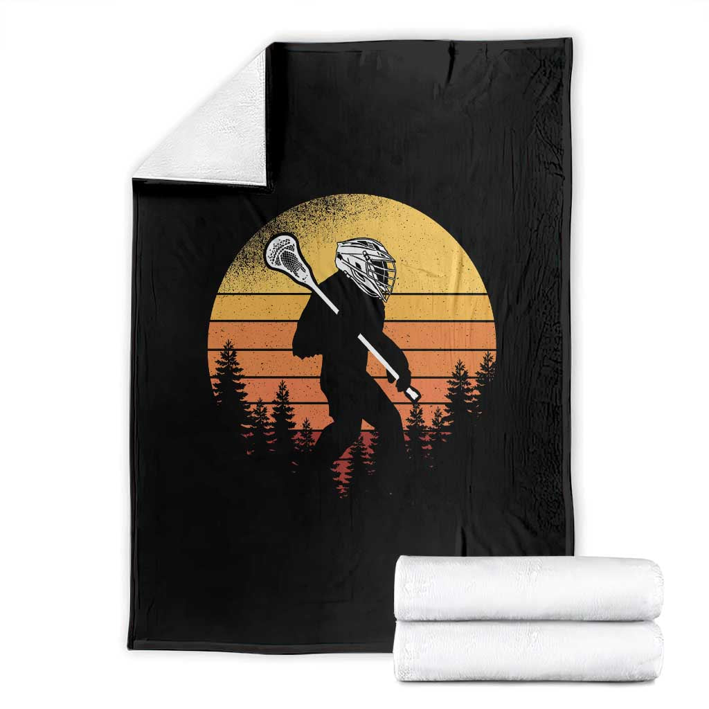 Funny Lax Bigfoot Throw Blanket Retro Vintage Sasquatch Lacrosse - Print Your Wear