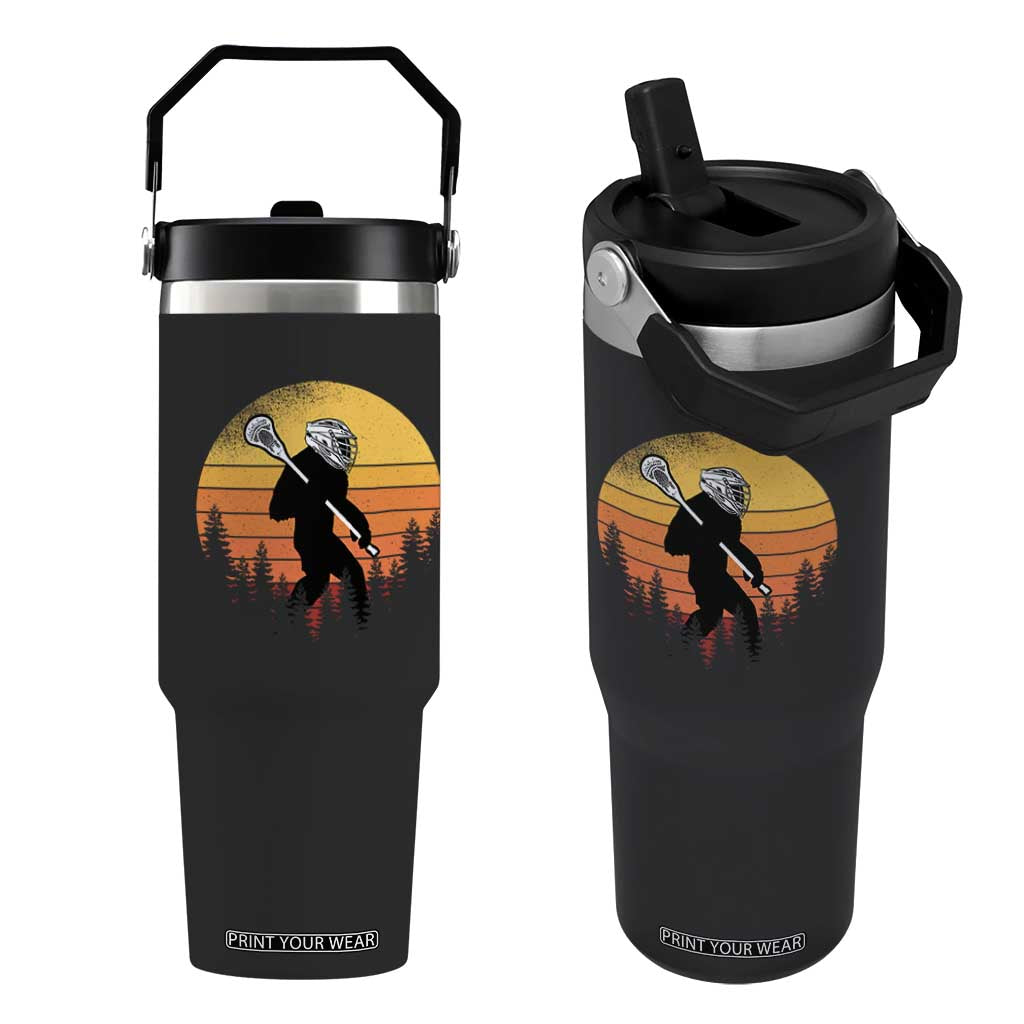 Funny Lax Bigfoot Flip Straw Tumbler Retro Vintage Sasquatch Lacrosse - Print Your Wear