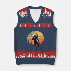 Funny Lax Bigfoot V-Neck Knit Sweater Vest Retro Vintage Sasquatch Lacrosse TS10 Navy Red Print Your Wear