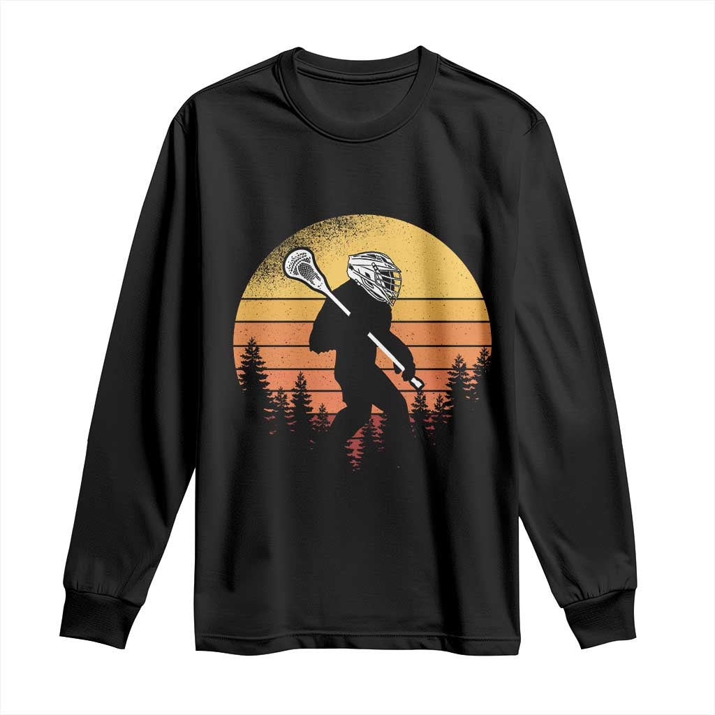 Funny Lax Bigfoot Long Sleeve Shirt Retro Vintage Sasquatch Lacrosse TS10 Black Print Your Wear