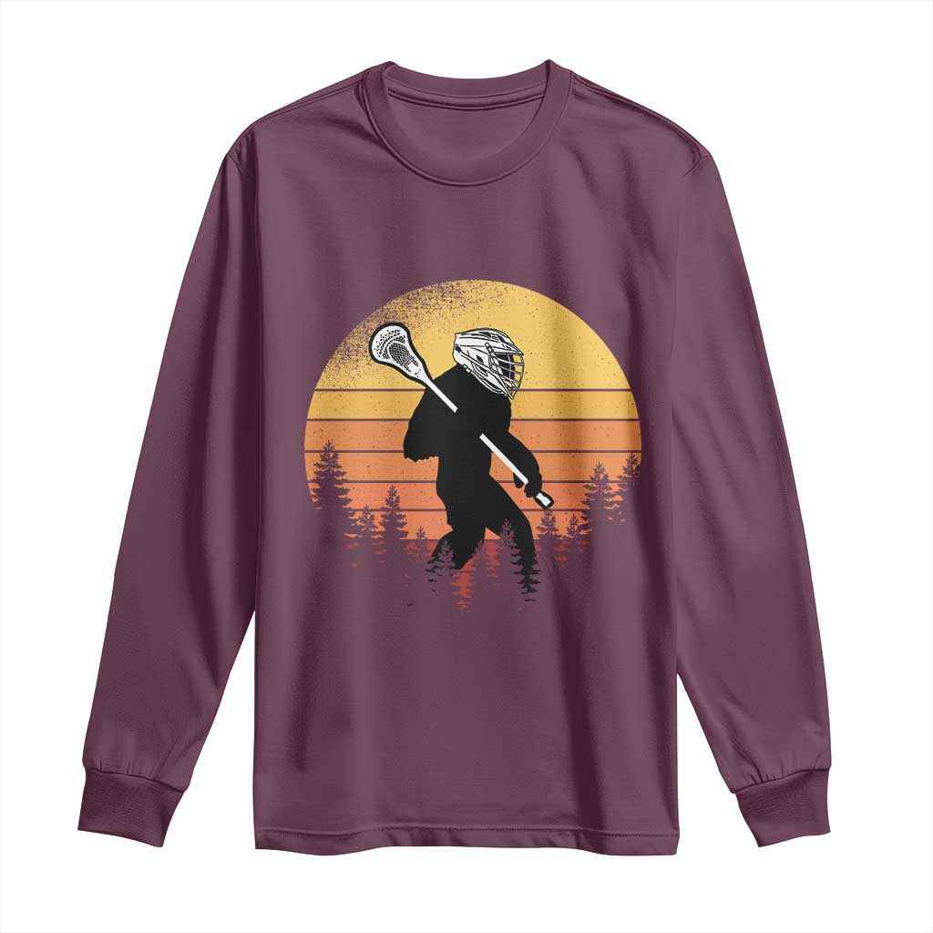 Funny Lax Bigfoot Long Sleeve Shirt Retro Vintage Sasquatch Lacrosse TS10 Maroon Print Your Wear