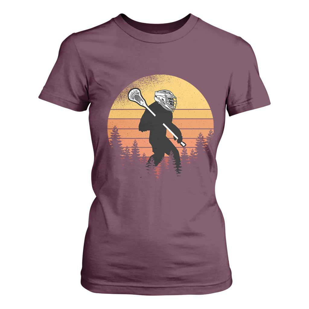 Funny Lax Bigfoot T Shirt For Women Retro Vintage Sasquatch Lacrosse TS10 Maroon Print Your Wear