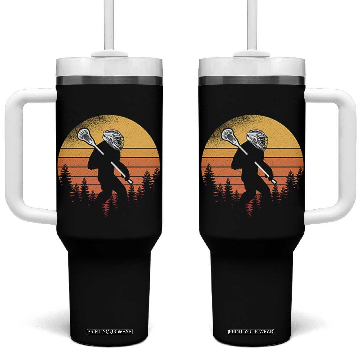 Funny Lax Bigfoot Tumbler With Handle Retro Vintage Sasquatch Lacrosse - Print Your Wear