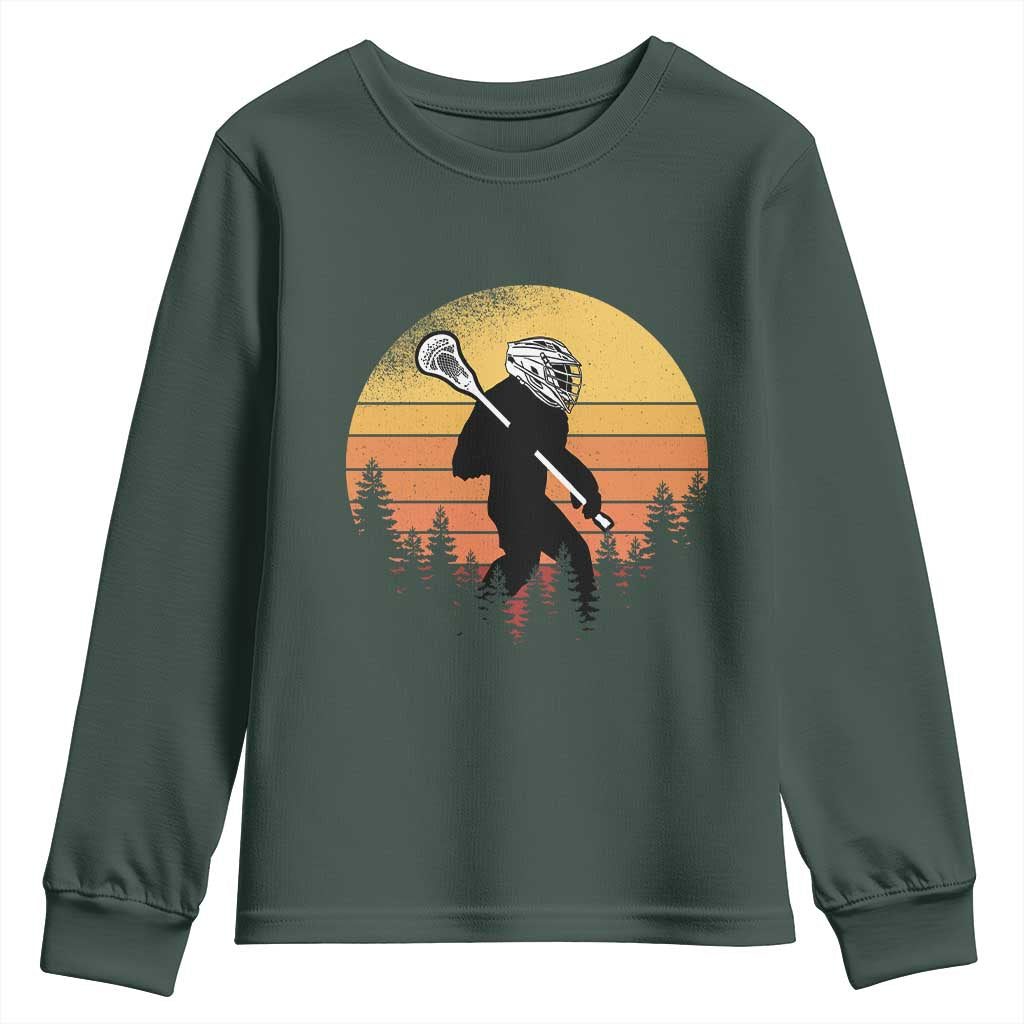 Funny Lax Bigfoot Youth Sweatshirt Retro Vintage Sasquatch Lacrosse TS10 Dark Forest Green Print Your Wear