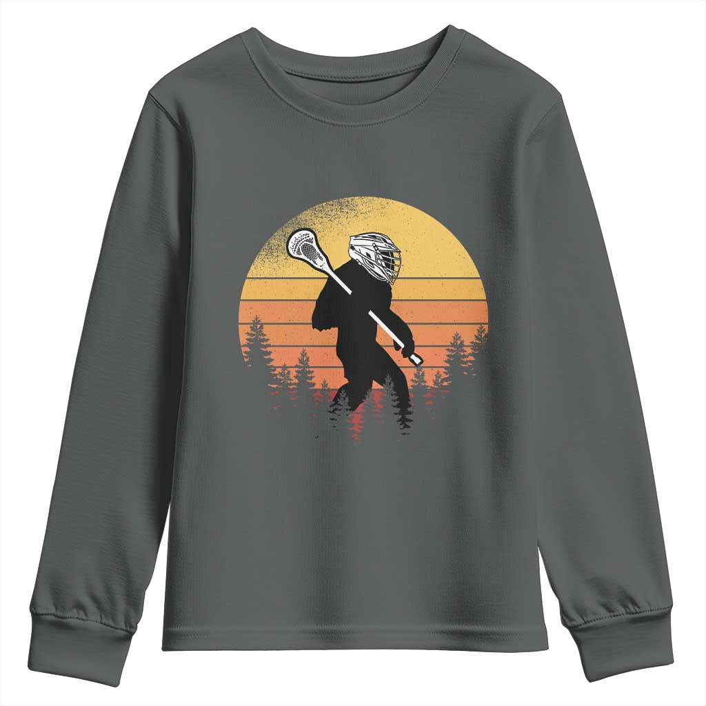 Funny Lax Bigfoot Youth Sweatshirt Retro Vintage Sasquatch Lacrosse TS10 Dark Heather Print Your Wear