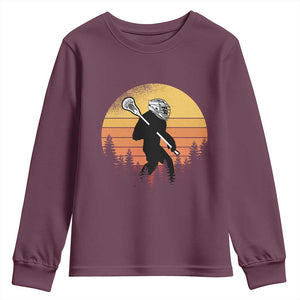 Funny Lax Bigfoot Youth Sweatshirt Retro Vintage Sasquatch Lacrosse TS10 Maroon Print Your Wear
