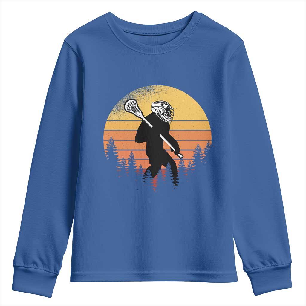 Funny Lax Bigfoot Youth Sweatshirt Retro Vintage Sasquatch Lacrosse TS10 Royal Blue Print Your Wear