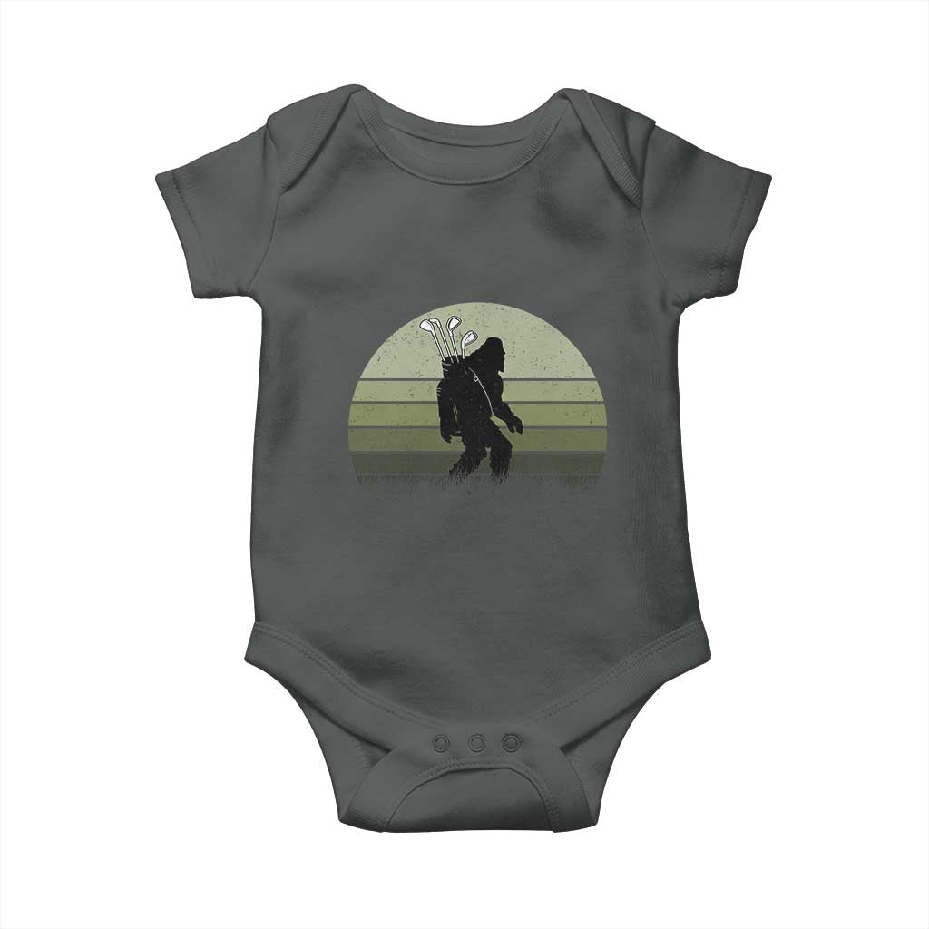 Bigfoot Golfer Baby Onesie Funny Sasquatch Golfing Golf Balls TS10 Dark Heather Print Your Wear