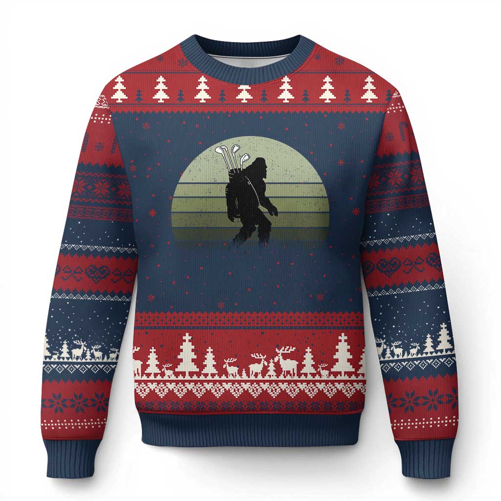 Bigfoot Golfer Ugly Christmas Sweater Funny Sasquatch Golfing Golf Balls TS10 Navy Red Print Your Wear