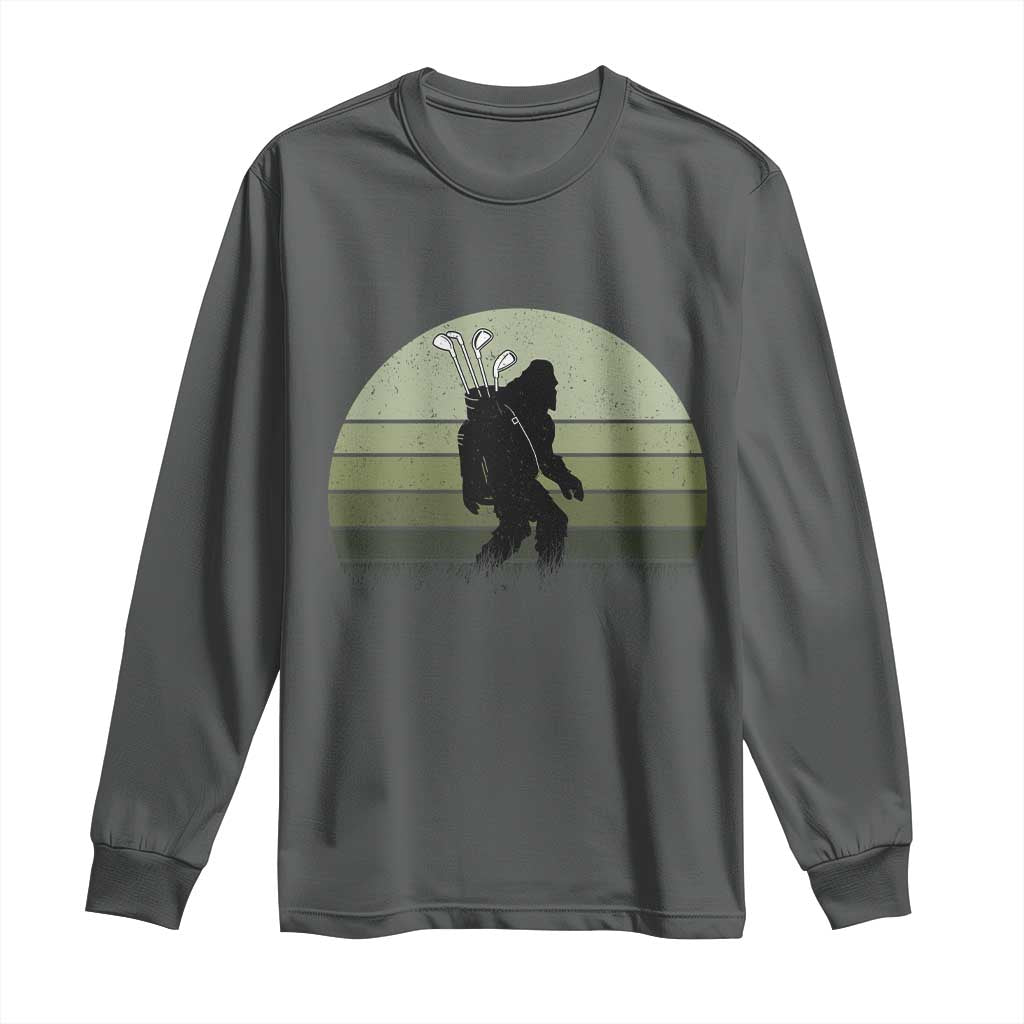 Bigfoot Golfer Long Sleeve Shirt Funny Sasquatch Golfing Golf Balls TS10 Dark Heather Print Your Wear