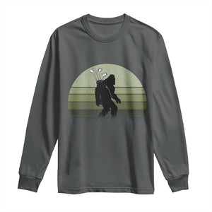 Bigfoot Golfer Long Sleeve Shirt Funny Sasquatch Golfing Golf Balls TS10 Dark Heather Print Your Wear