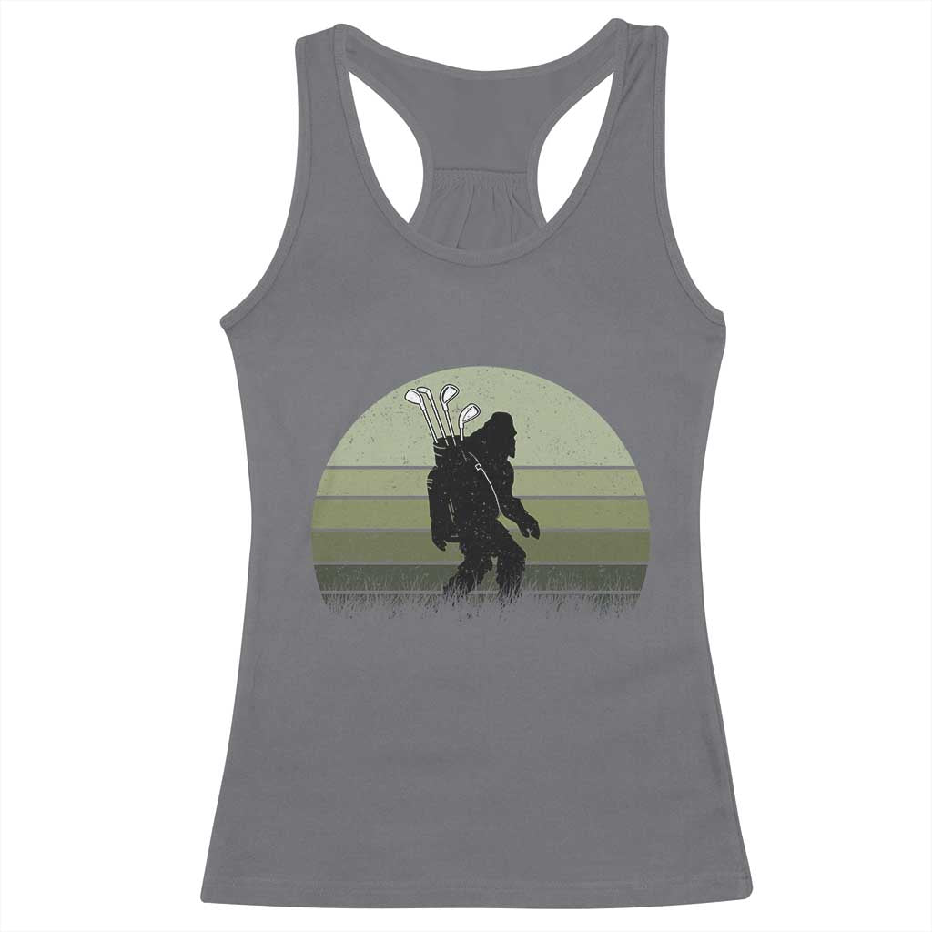 Bigfoot Golfer Racerback Tank Top Funny Sasquatch Golfing Golf Balls - Print Your Wear
