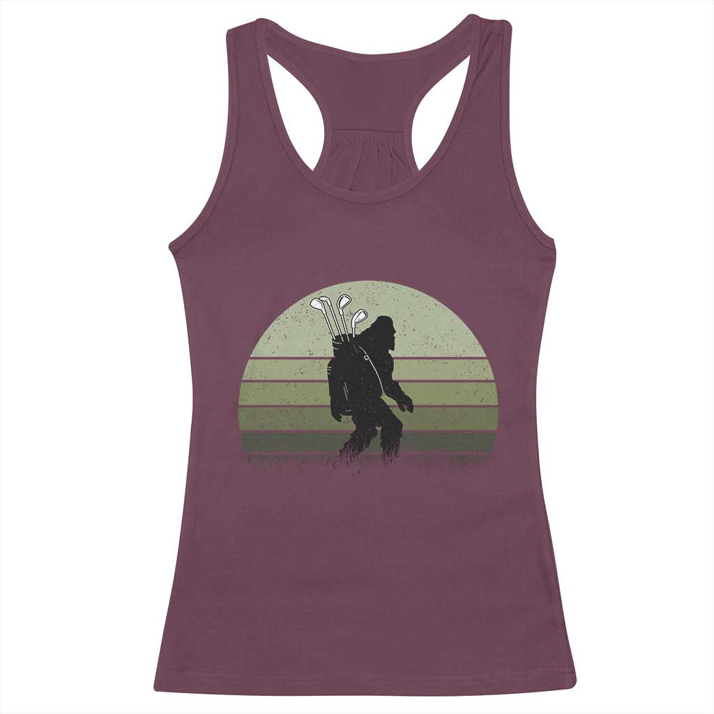 Bigfoot Golfer Racerback Tank Top Funny Sasquatch Golfing Golf Balls - Print Your Wear
