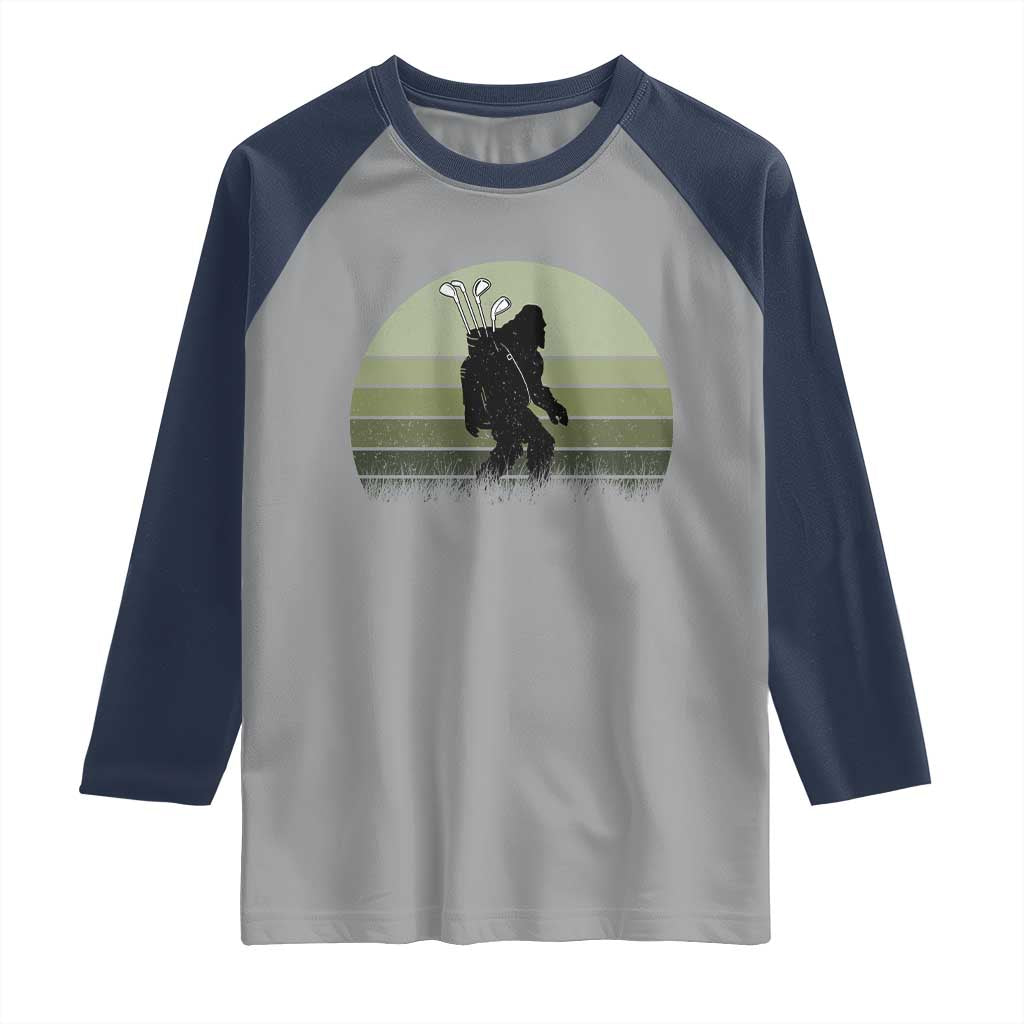 Bigfoot Golfer Raglan Shirt Funny Sasquatch Golfing Golf Balls TS10 Sport Gray Navy Print Your Wear