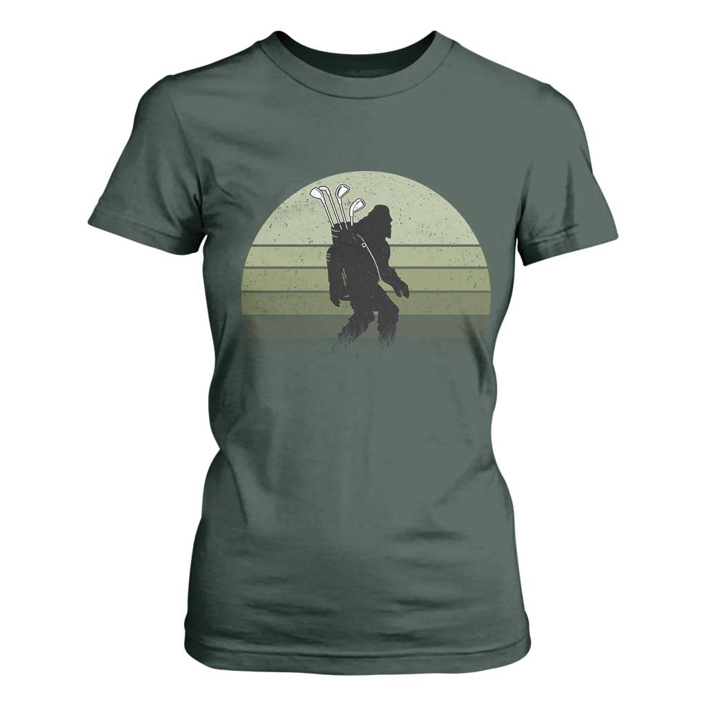 Bigfoot Golfer T Shirt For Women Funny Sasquatch Golfing Golf Balls TS10 Dark Forest Green Print Your Wear