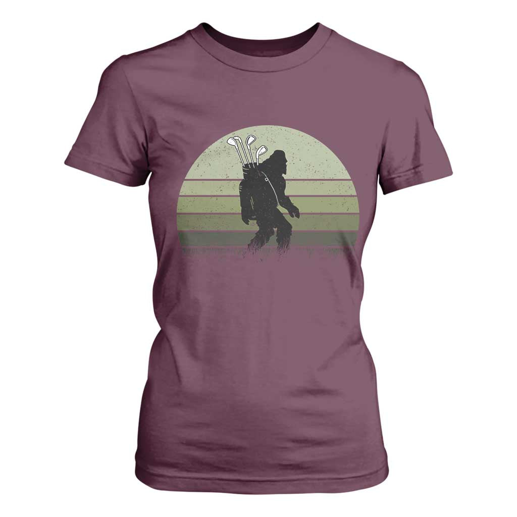 Bigfoot Golfer T Shirt For Women Funny Sasquatch Golfing Golf Balls TS10 Maroon Print Your Wear