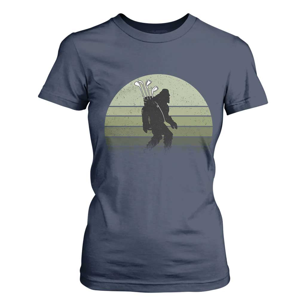 Bigfoot Golfer T Shirt For Women Funny Sasquatch Golfing Golf Balls TS10 Navy Print Your Wear