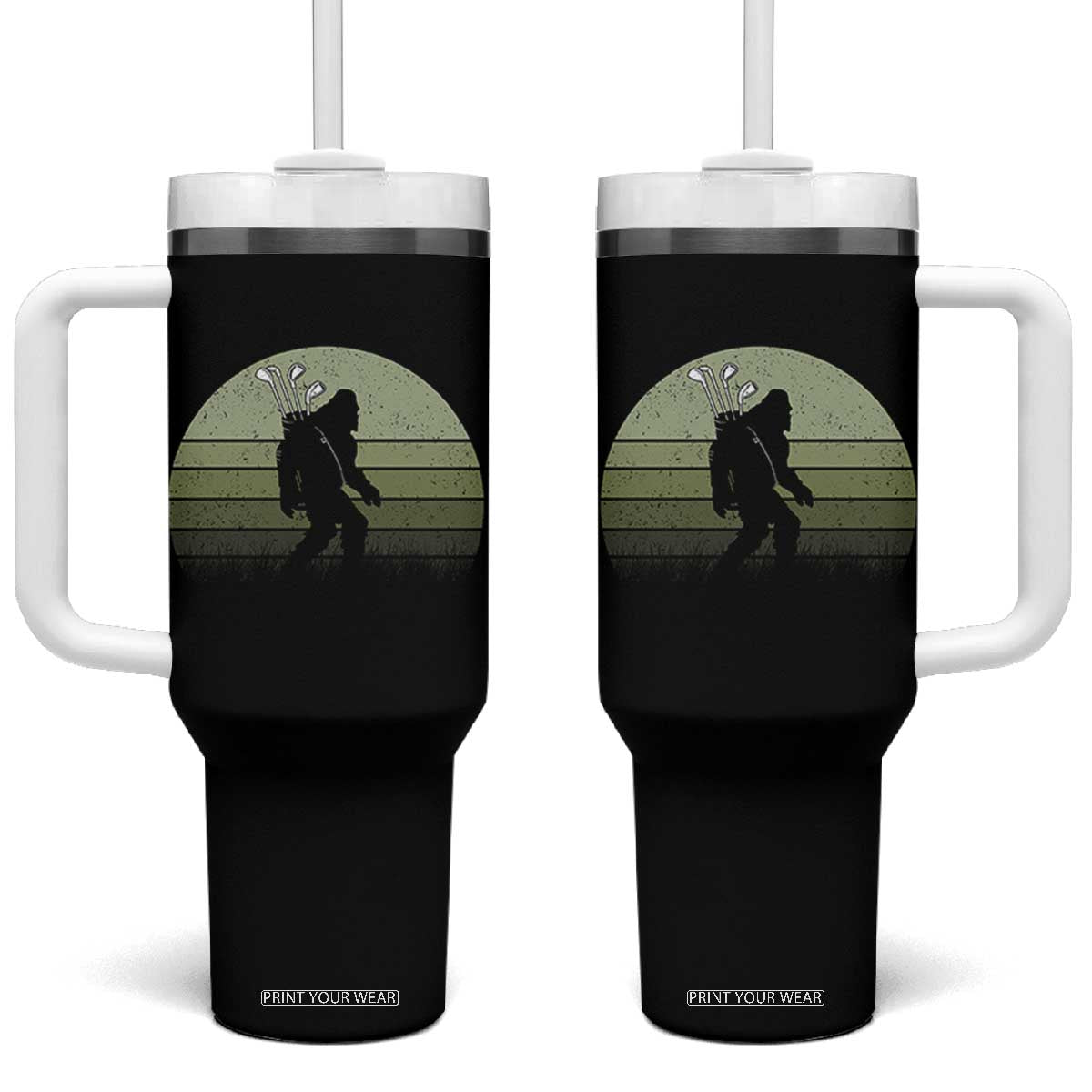 Bigfoot Golfer Tumbler With Handle Funny Sasquatch Golfing Golf Balls TS10 One Size: 40 oz Black Print Your Wear