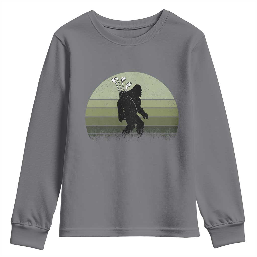 Bigfoot Golfer Youth Sweatshirt Funny Sasquatch Golfing Golf Balls TS10 Charcoal Print Your Wear