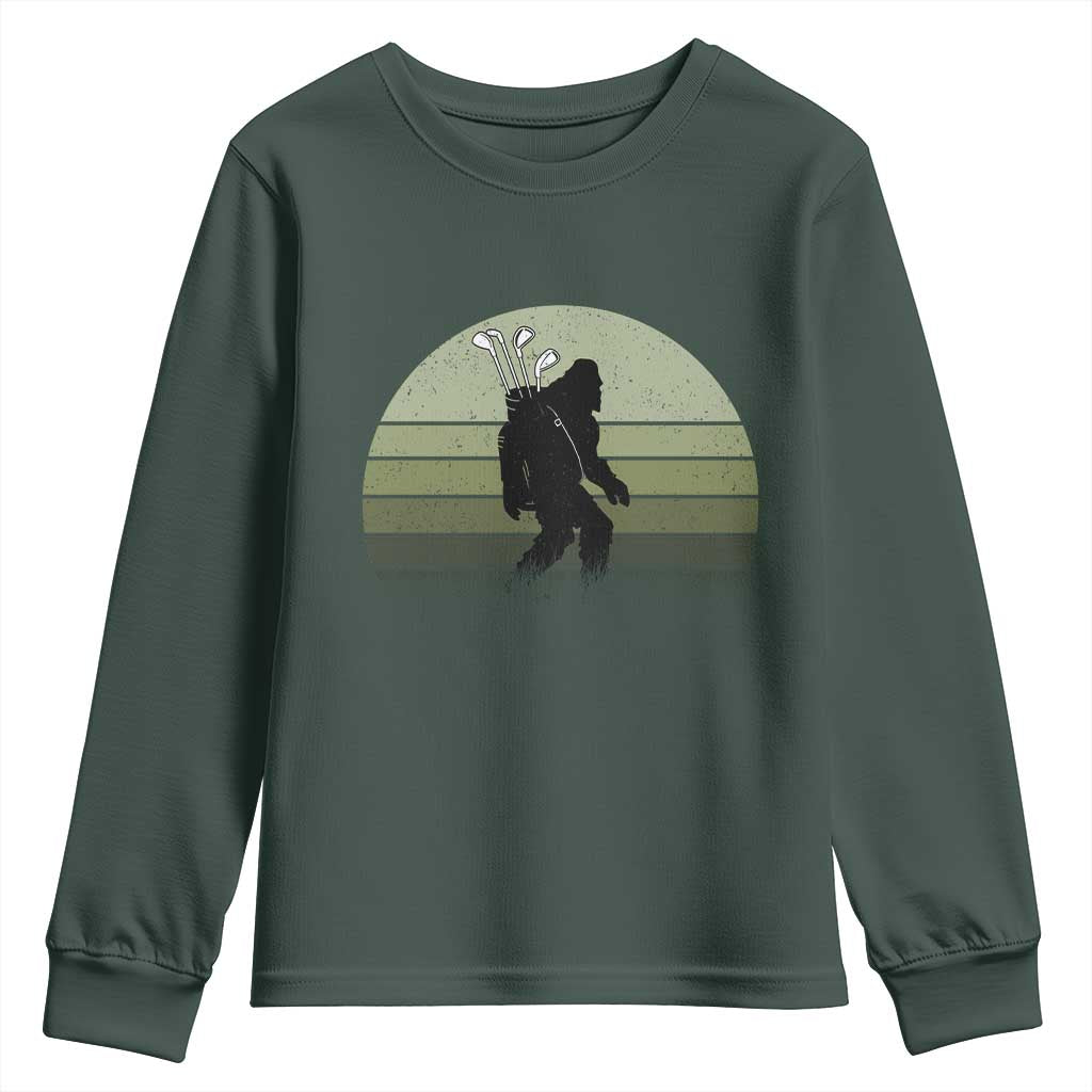 Bigfoot Golfer Youth Sweatshirt Funny Sasquatch Golfing Golf Balls TS10 Dark Forest Green Print Your Wear
