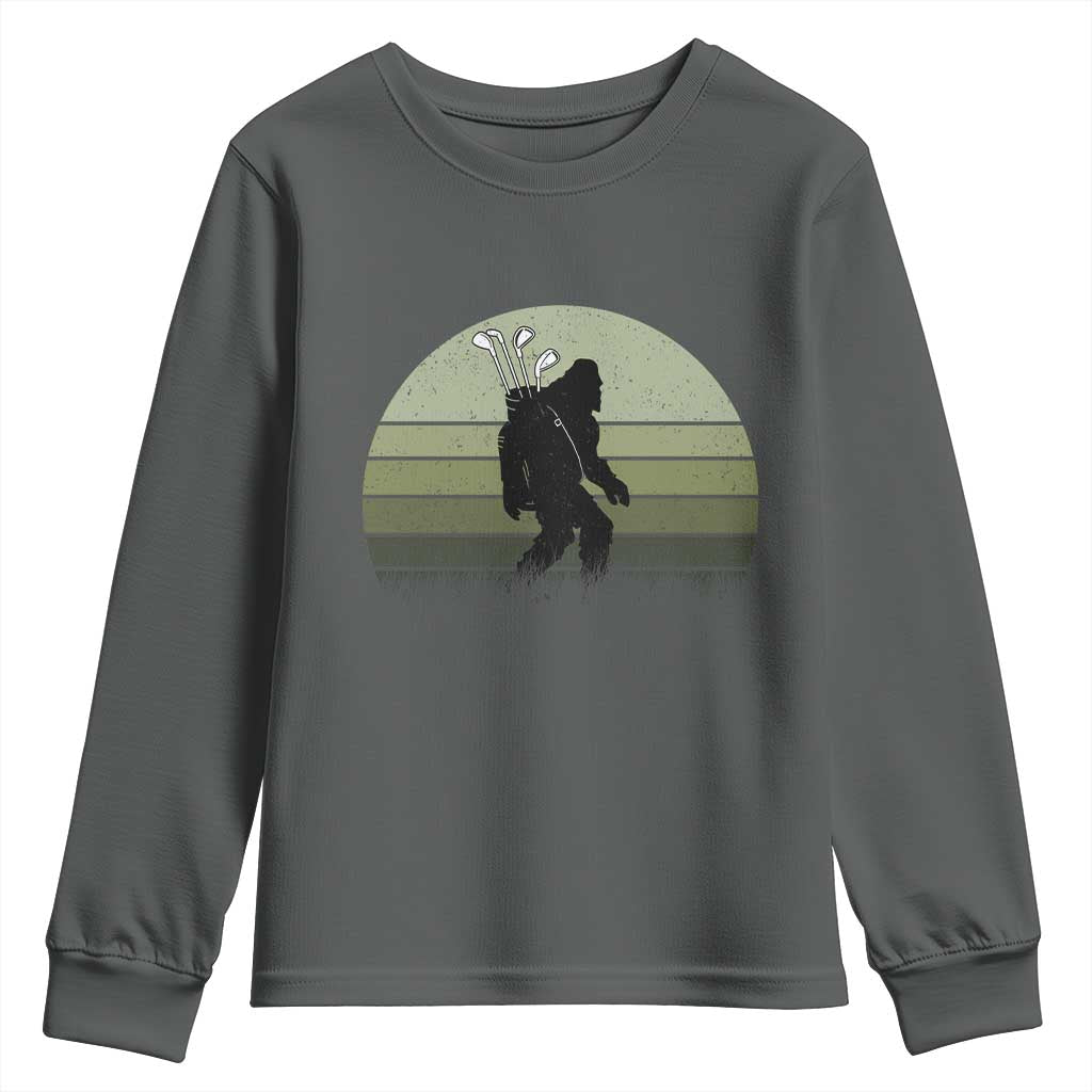 Bigfoot Golfer Youth Sweatshirt Funny Sasquatch Golfing Golf Balls TS10 Dark Heather Print Your Wear