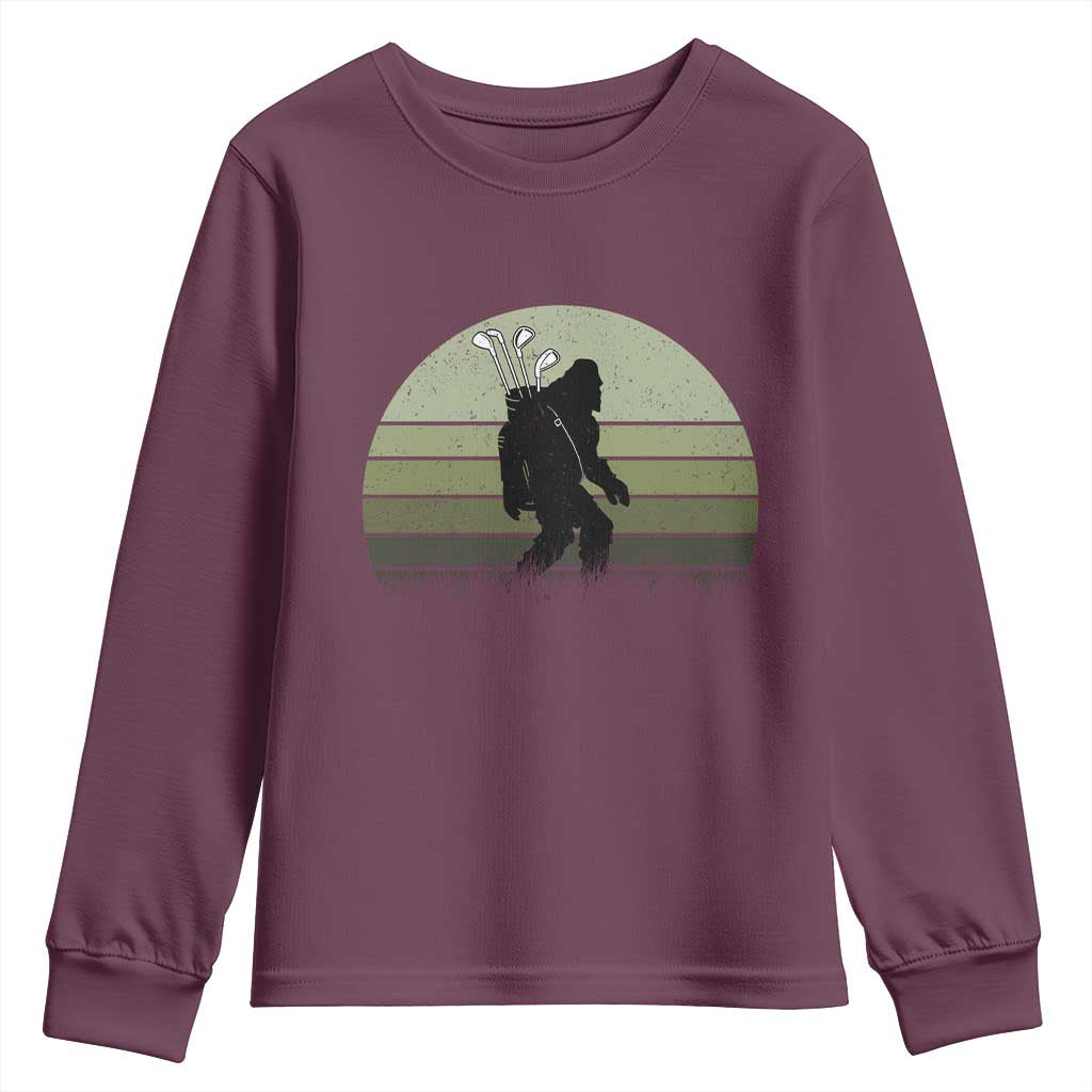 Bigfoot Golfer Youth Sweatshirt Funny Sasquatch Golfing Golf Balls TS10 Maroon Print Your Wear
