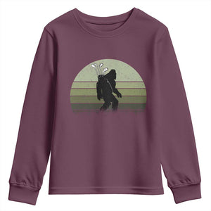 Bigfoot Golfer Youth Sweatshirt Funny Sasquatch Golfing Golf Balls TS10 Maroon Print Your Wear