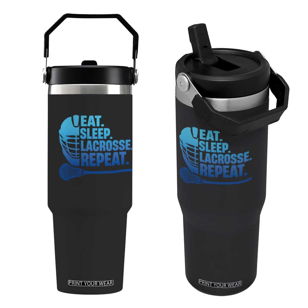 Eat Sleep Lacrosse Repeat Flip Straw Tumbler Funny Lax Lover Player - Print Your Wear