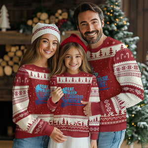 Eat Sleep Lacrosse Repeat Ugly Christmas Sweater Funny Lax Lover Player - Print Your Wear