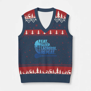 Eat Sleep Lacrosse Repeat V-Neck Knit Sweater Vest Funny Lax Lover Player TS10 Navy Red Print Your Wear