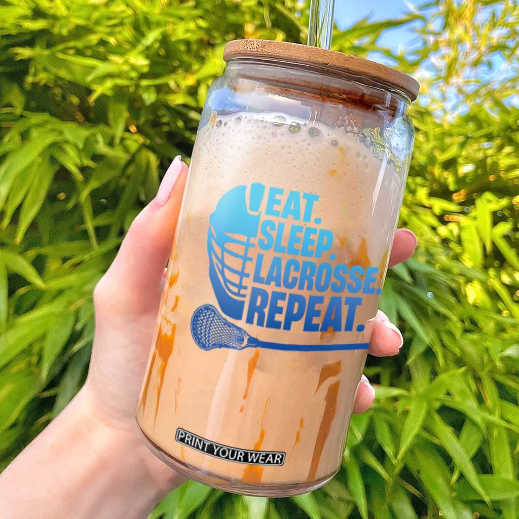 Eat Sleep Lacrosse Repeat Glass Can Funny Lax Lover Player - Print Your Wear