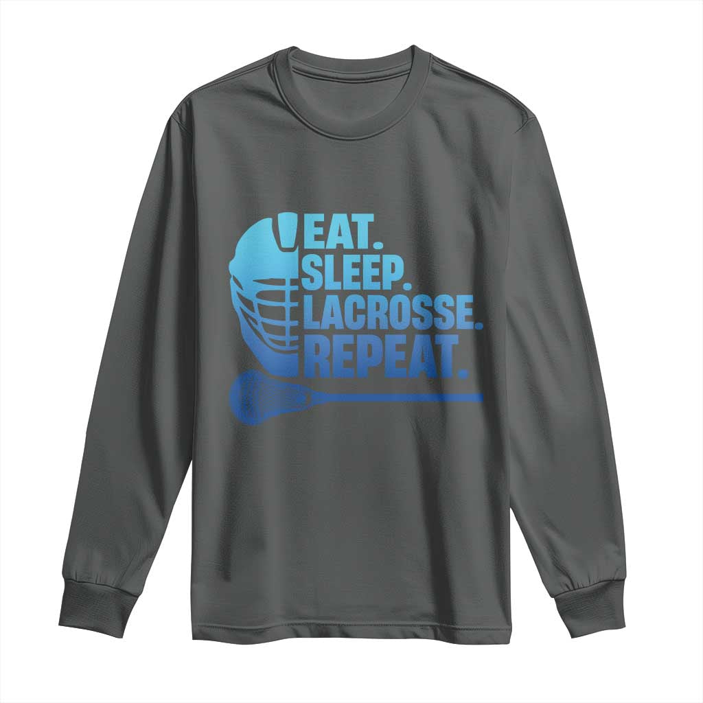 Eat Sleep Lacrosse Repeat Long Sleeve Shirt Funny Lax Lover Player TS10 Dark Heather Print Your Wear