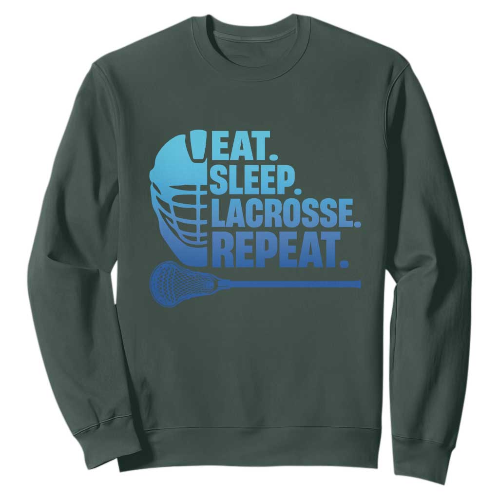 Eat Sleep Lacrosse Repeat Sweatshirt Funny Lax Lover Player TS10 Dark Forest Green Print Your Wear