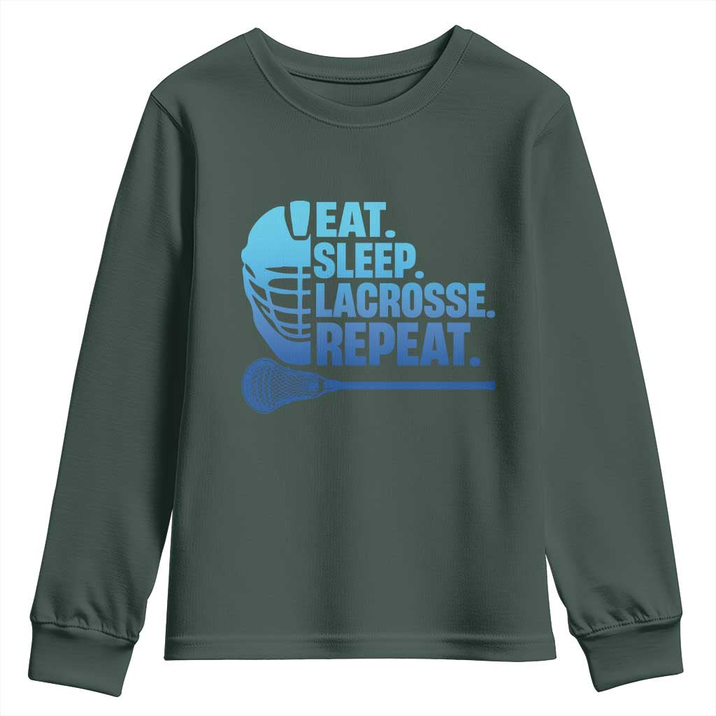 Eat Sleep Lacrosse Repeat Youth Sweatshirt Funny Lax Lover Player TS10 Dark Forest Green Print Your Wear