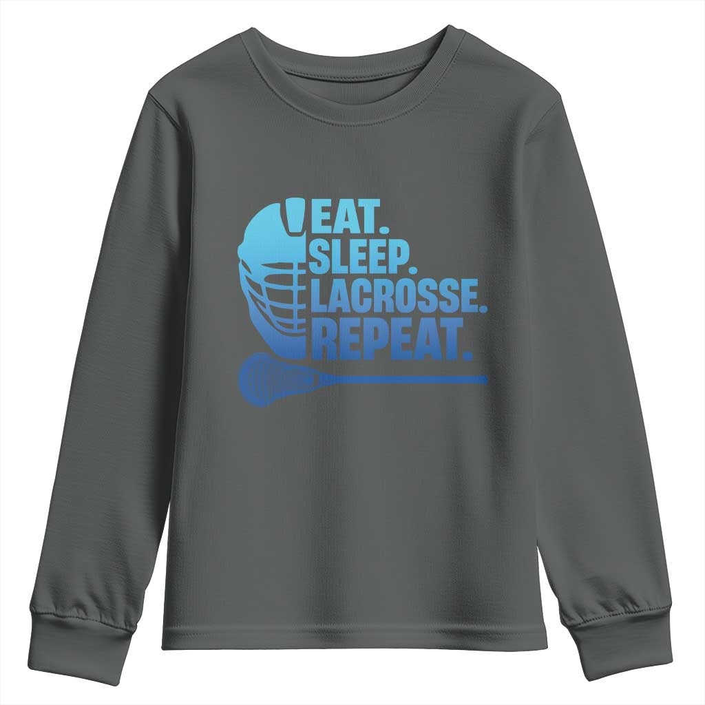Eat Sleep Lacrosse Repeat Youth Sweatshirt Funny Lax Lover Player TS10 Dark Heather Print Your Wear