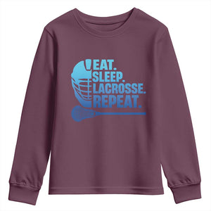 Eat Sleep Lacrosse Repeat Youth Sweatshirt Funny Lax Lover Player TS10 Maroon Print Your Wear